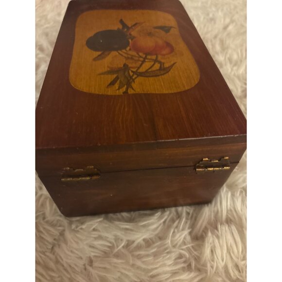 Vintage Wooden Box  Recipes or. Storage With Hand Painted Fruit  Design - Picture 8 of 11